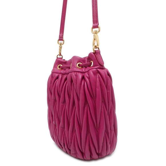 Miu Miu Shoulder Bag Matelassé Drawstring Leather Pink - Picture 2 of 10